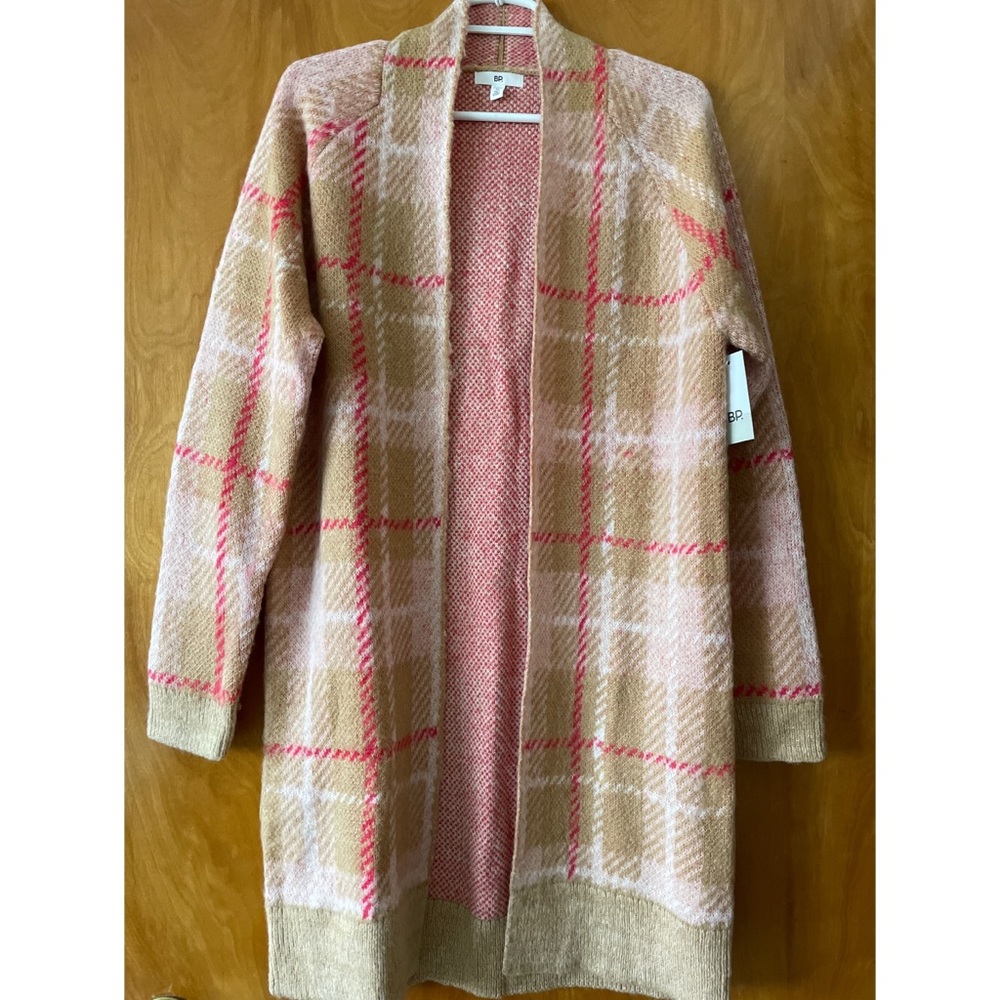 BP. Long Plaid Cardigan Beige Nougat Dapper